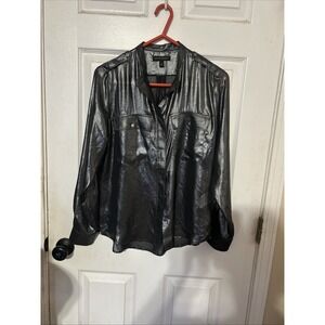 Vintage Banana Republic Sheer Metallic Blouse Womens Black/Silver  Button Up S